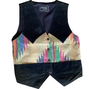 Western Vest Leather Woven Navajo Southwestern Cowgirl Rodeo New Mexico Aztec S